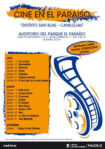 veranos de cine al aire libre en el distrito de san blas canillejas auditorio paraiso